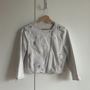 Gap Cropped Distressed White Moto Jacket